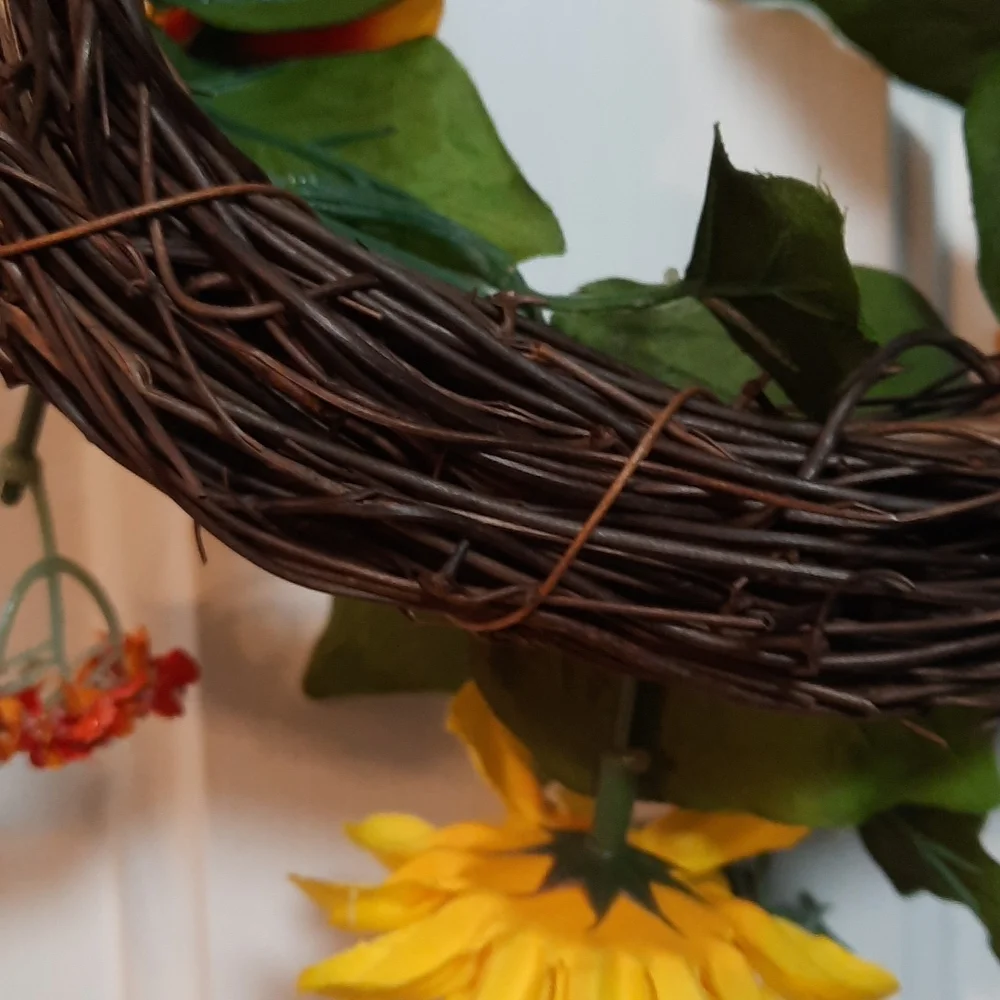 Zinnia Wreath Yellow Orange Flower Artificial Floral Candle Ring Centerpiece